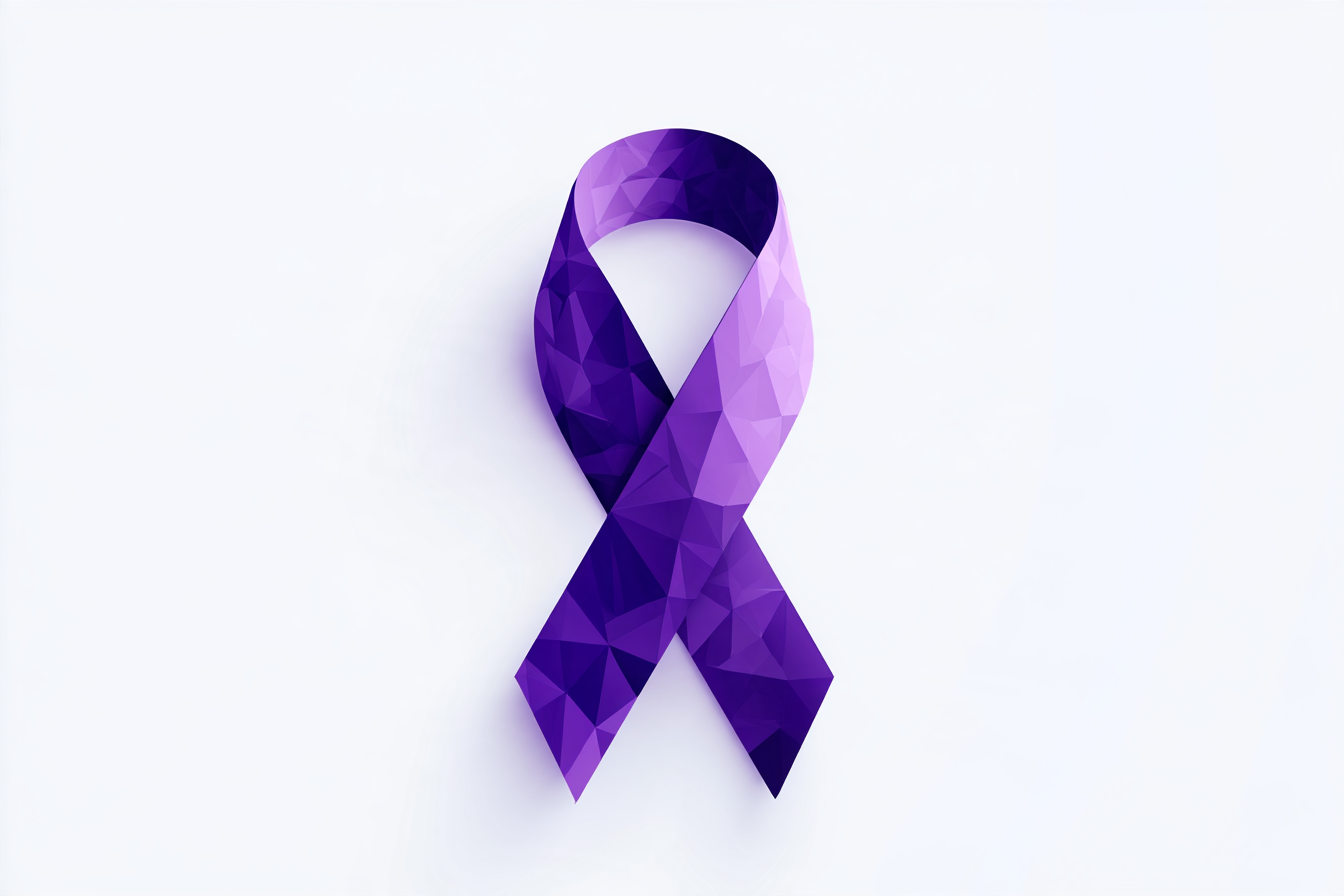 An illustrated purple ribbon for Alzheimer's Awareness