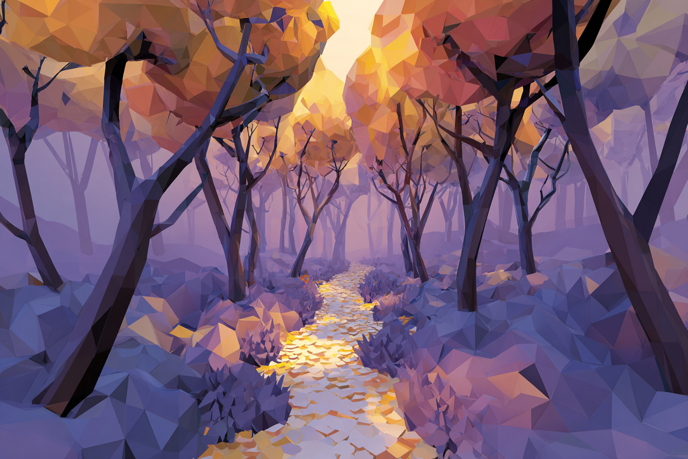 An illustration of a path leading through a forest
