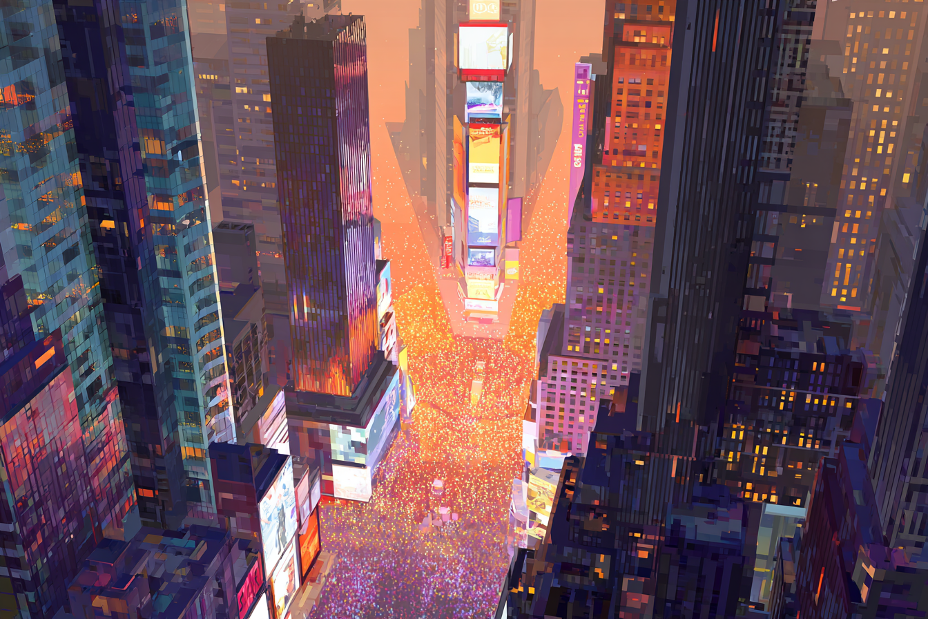 An illustration of Times Square on New Year's Even