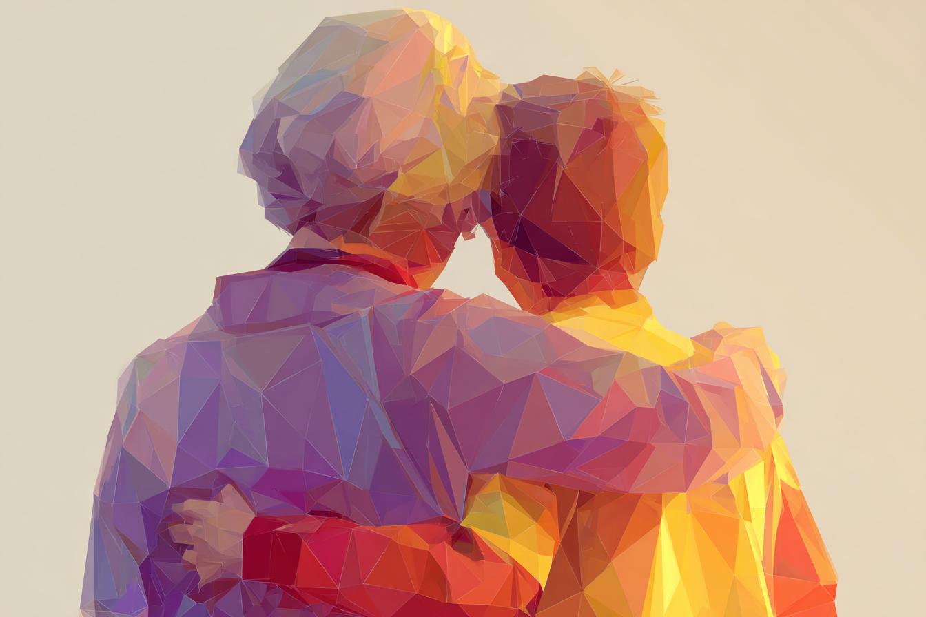 An illustration of a grandmother with her arm around her grandson.