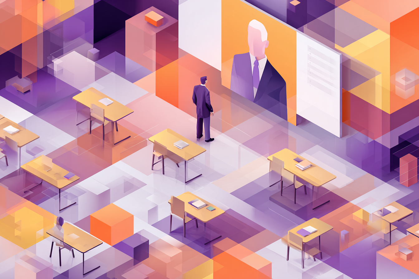 An illustration of someone talking to a Reflekta Icon in a classroom