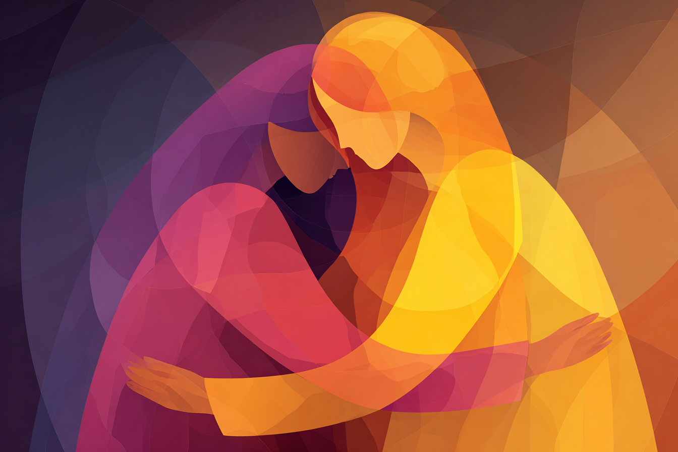 An illustration of two people hugging.