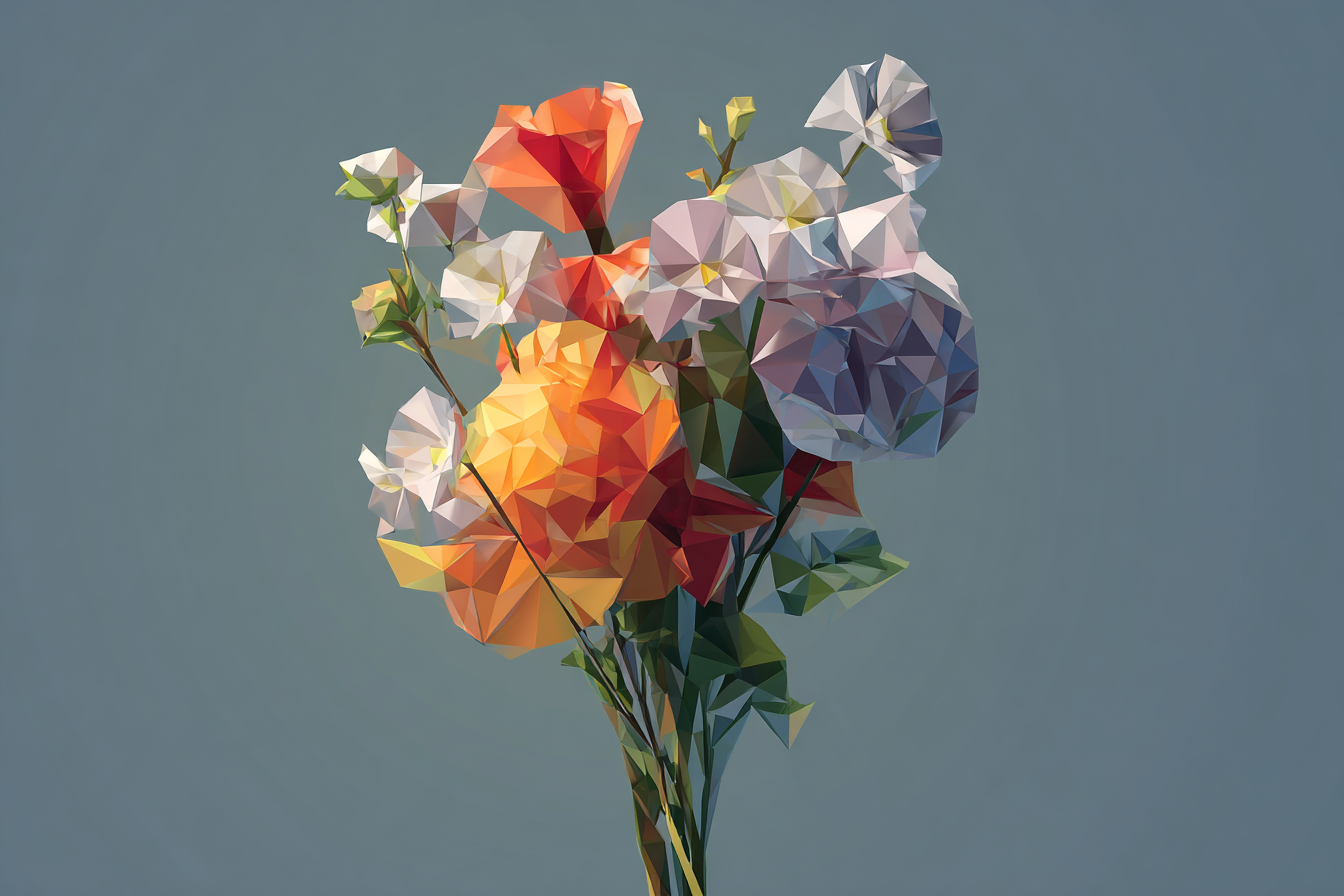 Low poly illustration of a flower bouquet
