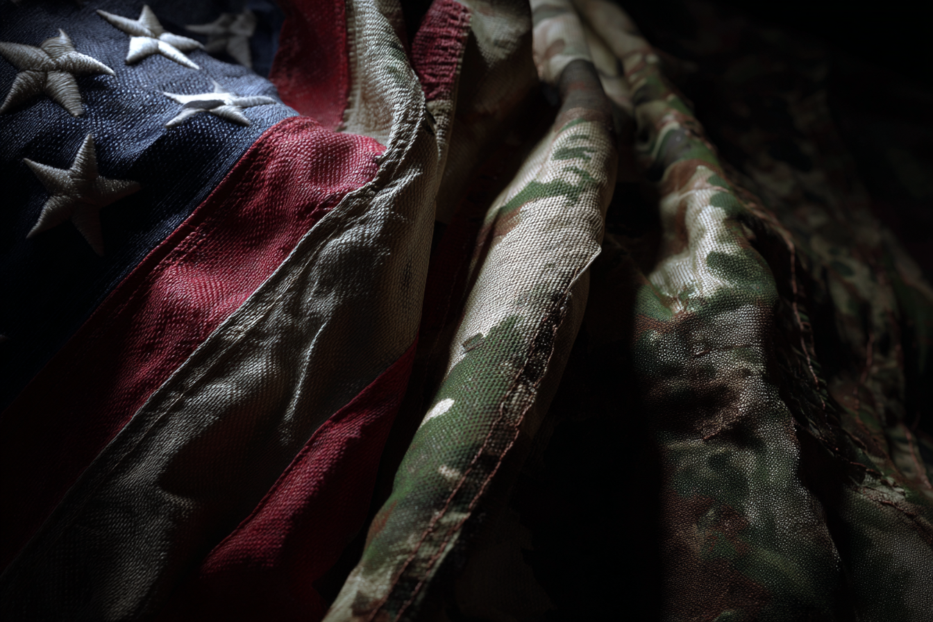 The US Flag and army fatigues