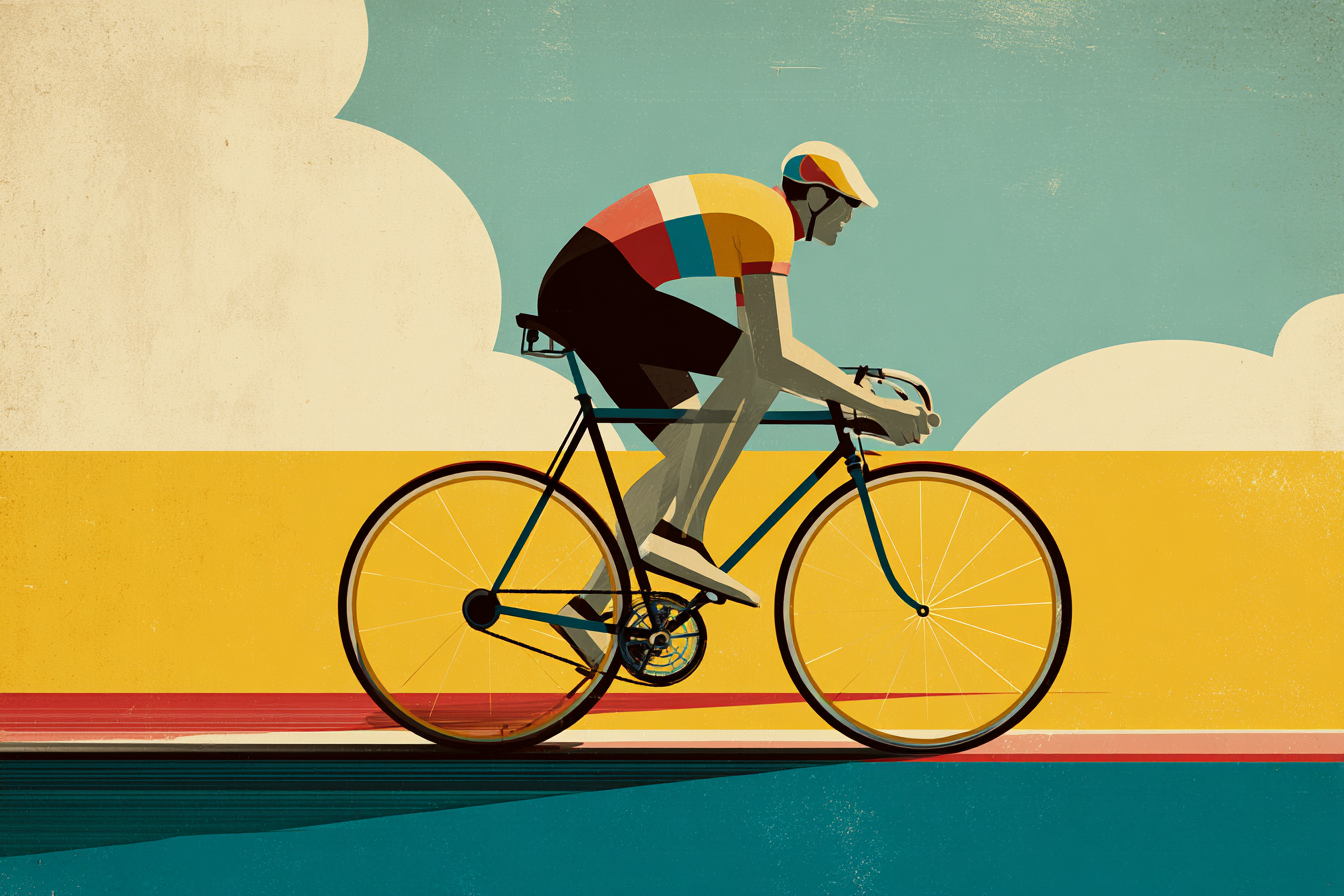 Vintage travel poster of a man cycling