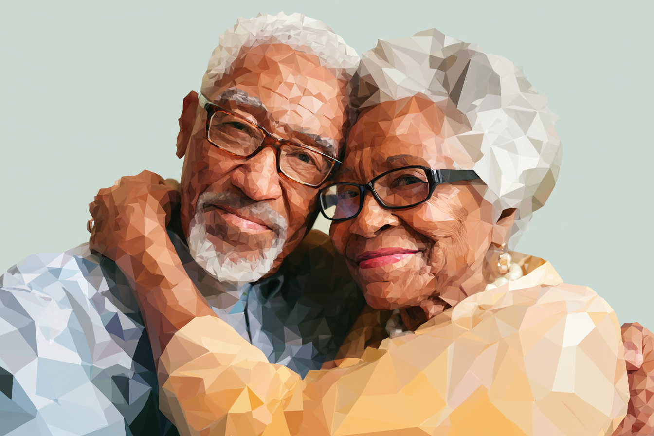 Grandparents holding each other - illustration