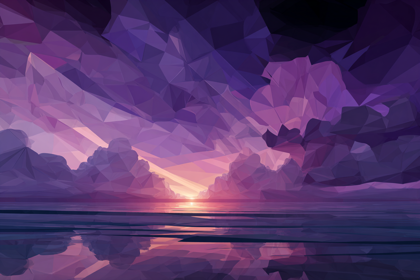 Geometric illustration of a sunset over an ocean horizon