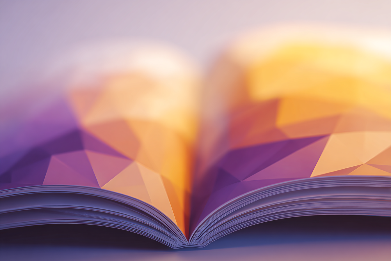 A stylized open journal