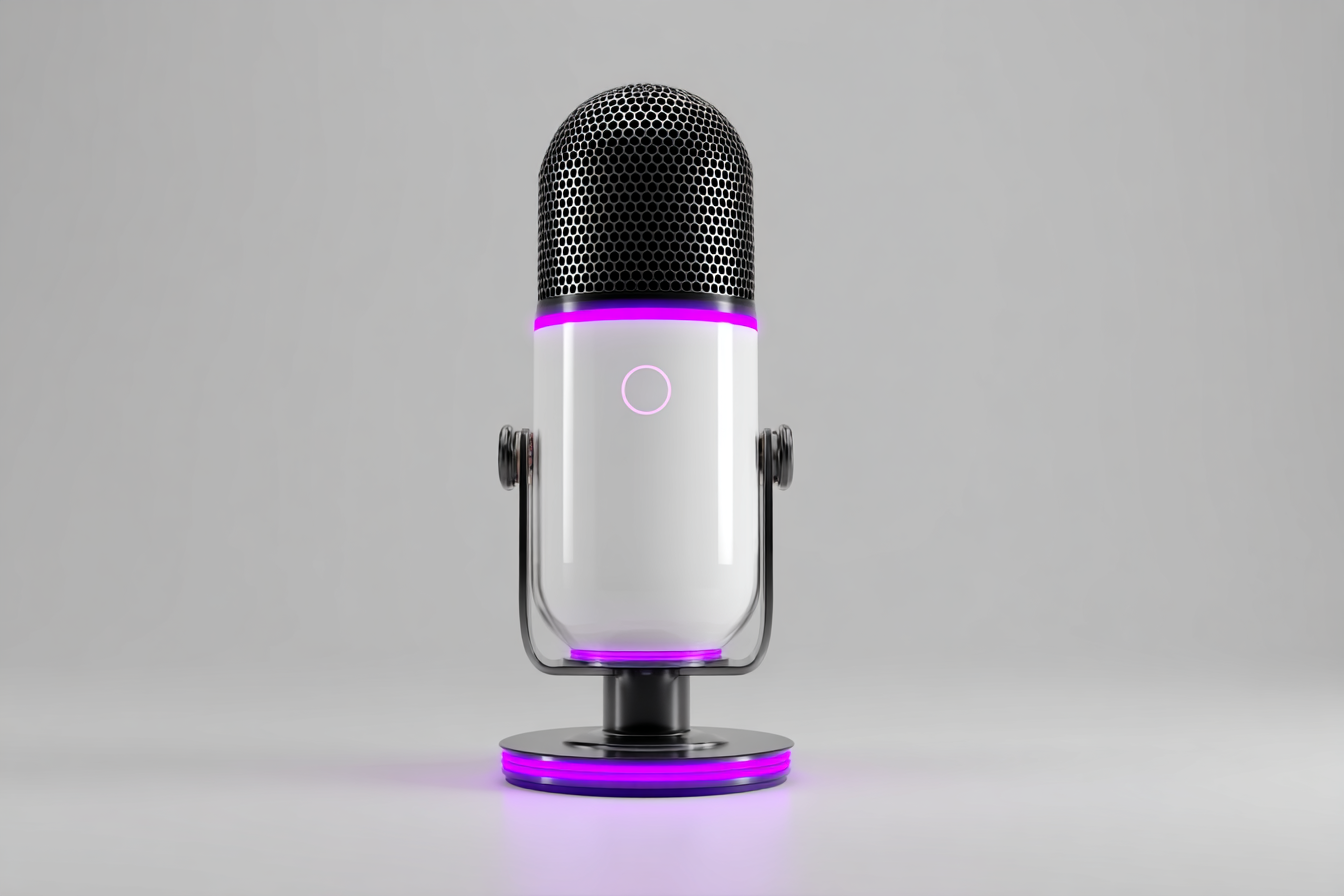A modern white and purple microphone