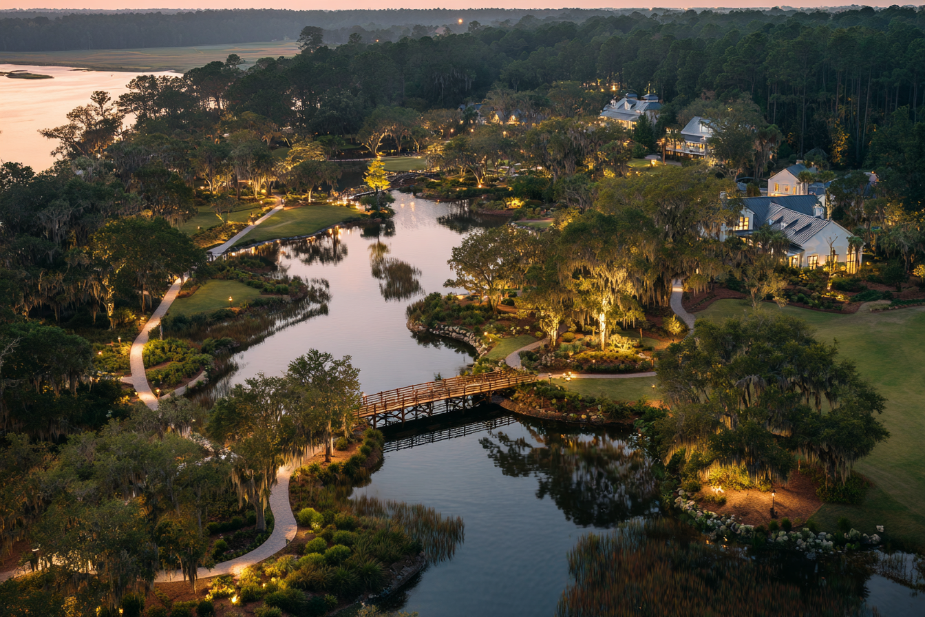 Aerial view of a beautiful retirement community.
