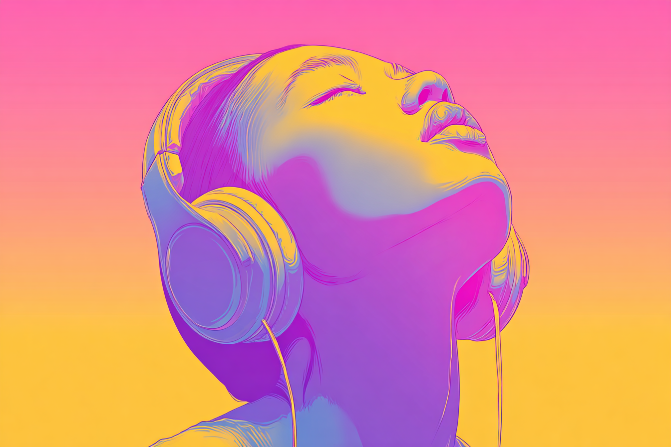 A woman lost in music coming through her headphones.