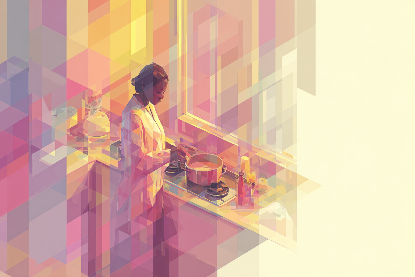 A woman cooking near a stove